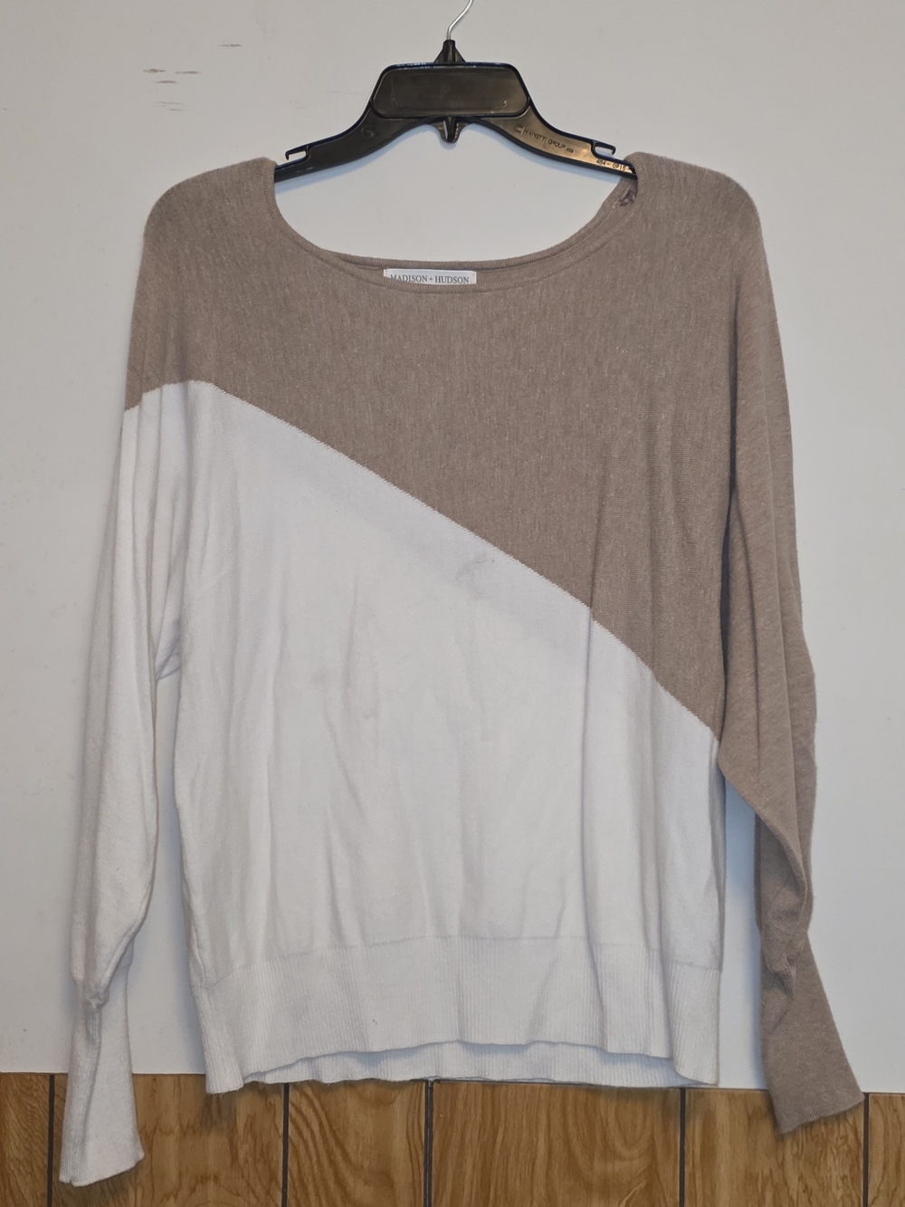 Target Taupe and White Diagonal Boatneck Sweater